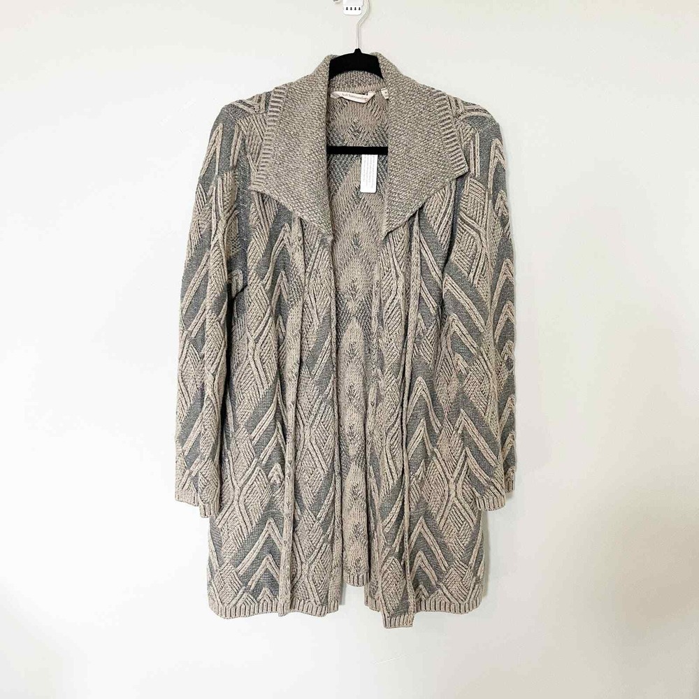 Soft Surroundings Penrose Sweater Open Front Cardigan Folded Collar gray‎ medium